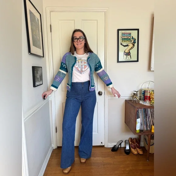 Vintage Blue Toned Crochet Cardigan - Picture 3 of 8